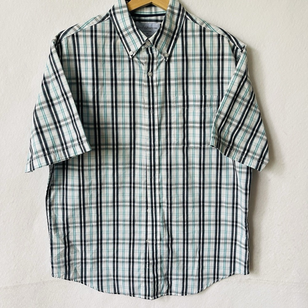 Croft & Barrow Easy Care Men Blue Plaid Short Sleeve Button Shirt M Classic Fit